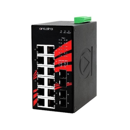 Antaira 16-Port Industrial Gigabit PoE+ Unmanaged Ethernet Switch LNP-1604G-SFP-T